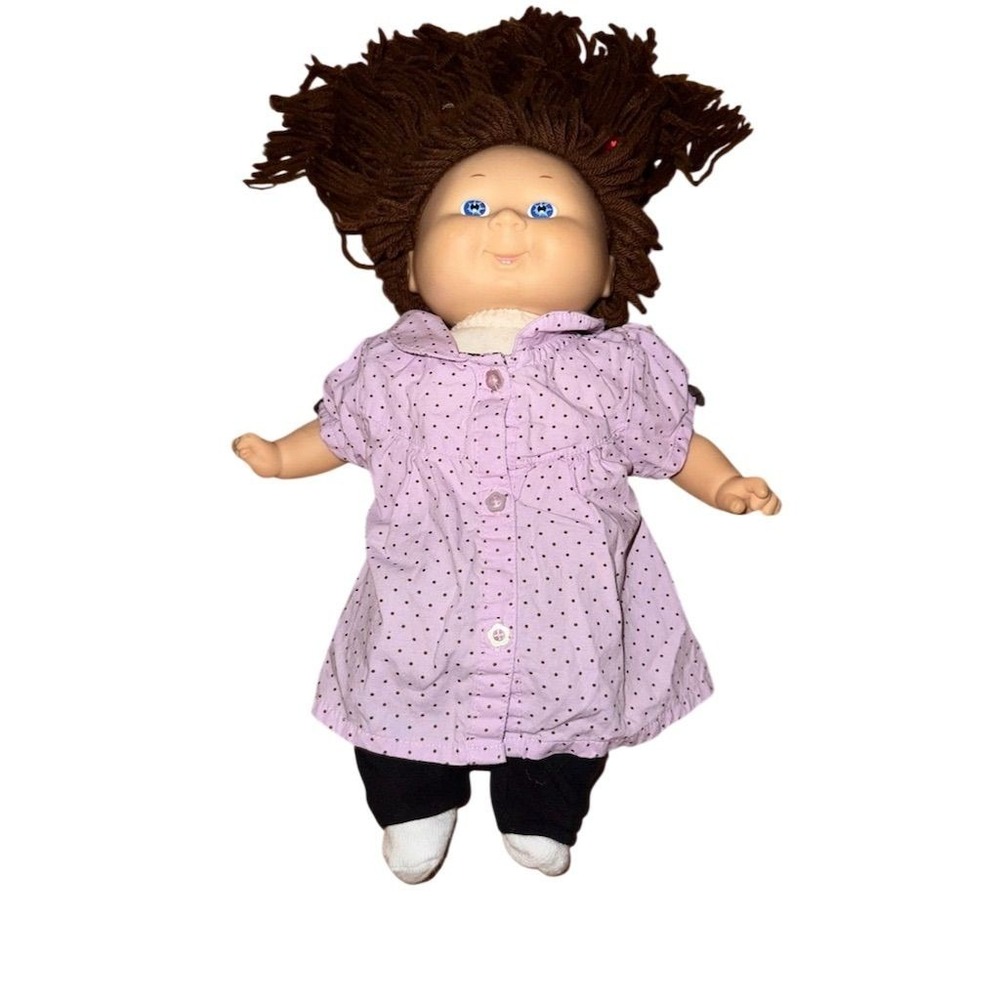 Vintage Cabbage Patch Doll 16" Brown Hair Blue‎ Eyes Lavender Dress